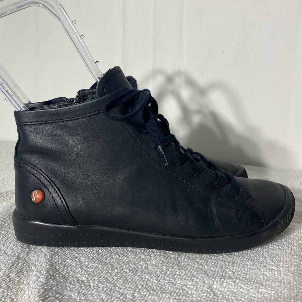 Softinos Black Leather Lace Up High Top Sneakers